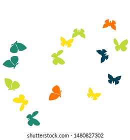 Summer Background with Colorful Butterflies. Simple Feminine Pattern for Card, Invitation, Print. Trendy Decoration with Beautiful Butterfly Silhouettes. Vector Background with Moth
