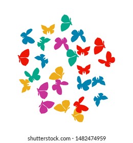 Summer Background with Colorful Butterflies. Simple Feminine Pattern for Card, Invitation, Print. Trendy Decoration with Beautiful Butterfly Silhouettes. Vector Background with Moth
