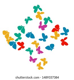 Summer Background with Colorful Butterflies. Simple Feminine Pattern for Card, Invitation, Print. Trendy Decoration with Beautiful Butterfly Silhouettes. Vector Background with Moth
