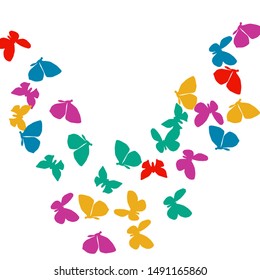 Summer Background with Colorful Butterflies. Simple Feminine Pattern for Card, Invitation, Print. Trendy Decoration with Beautiful Butterfly Silhouettes. Vector Background with Moth
