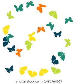 Summer Background with Colorful Butterflies. Simple Feminine Pattern for Card, Invitation, Print. Trendy Decoration with Beautiful Butterfly Silhouettes. Vector Background with Moth

