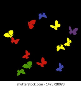 Summer Background with Colorful Butterflies. Simple Feminine Pattern for Card, Invitation, Print. Trendy Decoration with Beautiful Butterfly Silhouettes. Vector Background with Moth
