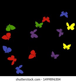 Summer Background with Colorful Butterflies. Simple Feminine Pattern for Card, Invitation, Print. Trendy Decoration with Beautiful Butterfly Silhouettes. Vector Background with Moth
