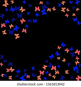 Summer Background with Colorful Butterflies. Simple Feminine Pattern for Card, Invitation, Print. Trendy Decoration with Beautiful Butterfly Silhouettes. Vector Background with Moth
