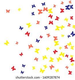 Summer Background with Colorful Butterflies. Simple Feminine Pattern for Card, Invitation, Print. Trendy Decoration with Beautiful Butterfly Silhouettes. Vector Background with Moth
