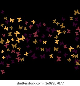 Summer Background with Colorful Butterflies. Simple Feminine Pattern for Card, Invitation, Print. Trendy Decoration with Beautiful Butterfly Silhouettes. Vector Background with Moth
