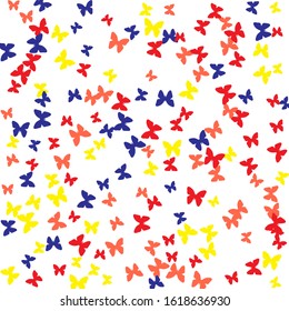 Summer Background with Colorful Butterflies. Simple Feminine Pattern for Card, Invitation, Print. Trendy Decoration with Beautiful Butterfly Silhouettes. Vector Background with Moth