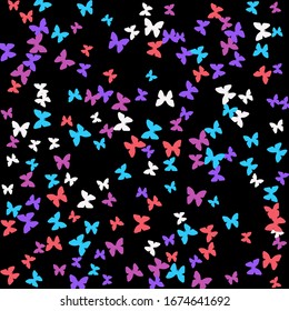Summer Background with Colorful Butterflies. Simple Feminine Pattern for Card, Invitation, Print. Trendy Decoration with Beautiful Butterfly Silhouettes. Vector Background with Moth
