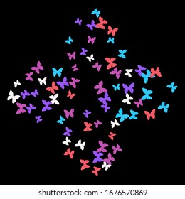 Summer Background with Colorful Butterflies. Simple Feminine Pattern for Card, Invitation, Print. Trendy Decoration with Beautiful Butterfly Silhouettes. Vector Background with Moth
