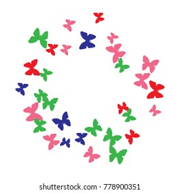 Summer Background with Colorful Butterflies. Simple Pretty Pattern for Card, Invitation, Print. Trendy Decoration with Beautiful Butterfly Silhouettes. Vector Frame with Moth