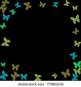 Summer Background with Colorful Butterflies. Simple Cute Pattern for Card, Invitation, Print. Trendy Decoration with Beautiful Butterfly Silhouettes. Vector Frame