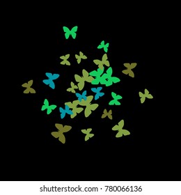 Summer Background with Colorful Butterflies. Simple Feminine Pattern for Card, Invitation, Print. Trendy Decoration with Beautiful Butterfly Silhouettes. Vector Background with Moth
