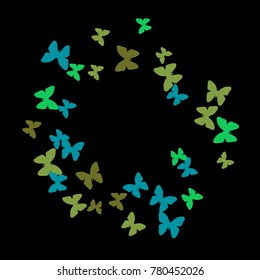 Summer Background with Colorful Butterflies. Simple Delicate Pattern for Card, Invitation, Print. Trendy Decoration with Beautiful Butterfly Silhouettes. Vector Frame
