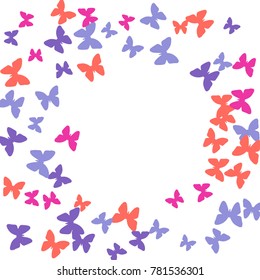 Summer Background with Colorful Butterflies. Simple Delicate Pattern for Card, Invitation, Print. Trendy Decoration with Beautiful Butterfly Silhouettes. Vector Frame with Moth