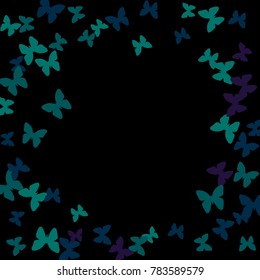 Summer Background with Colorful Butterflies. Simple Gentle Pattern for Card, Invitation, Print. Trendy Decoration with Beautiful Butterfly Silhouettes. Vector Frame with Moth