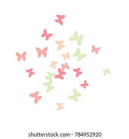 Summer Background with Colorful Butterflies. Simple Pretty Pattern for Card, Invitation, Print. Trendy Decoration with Beautiful Butterfly Silhouettes. Vector Background with Moth