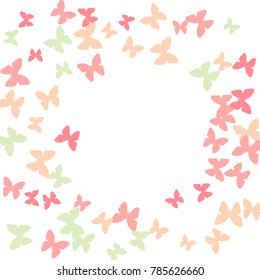Summer Background with Colorful Butterflies. Simple Pretty Pattern for Card, Invitation, Print. Trendy Decoration with Beautiful Butterfly Silhouettes. Vector Frame