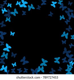 Summer Background with Colorful Butterflies. Simple Cute Pattern for Card, Invitation, Print. Trendy Decoration with Beautiful Butterfly Silhouettes. Vector Frame