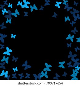 Summer Background with Colorful Butterflies. Simple Cute Pattern for Card, Invitation, Print. Trendy Decoration with Beautiful Butterfly Silhouettes. Vector Frame