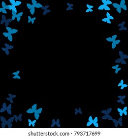 Summer Background with Colorful Butterflies. Simple Cute Pattern for Card, Invitation, Print. Trendy Decoration with Beautiful Butterfly Silhouettes. Vector Frame