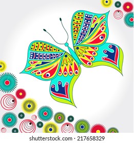 Summer background with colorful butterfly