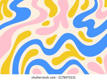 Summer background with colorful leaking line in bright blue, pink, yellow colors. 