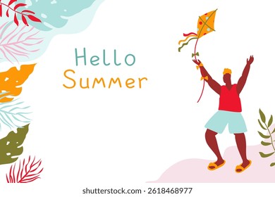 Summer background . Colorful vector illustration with happy people . 
