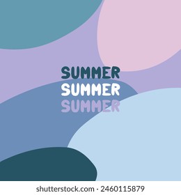 Summer background in the colors of the sea wave. Bright, geometric, grainy vintage-style spots in the form of waves. Delicate shades of an abstract background with an inscription Printing for a summer
