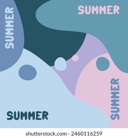 Summer background in the colors of the sea wave. Bright, geometric, grainy vintage-style spots in the form of waves. Delicate shades of an abstract background with an inscription. Printing theme