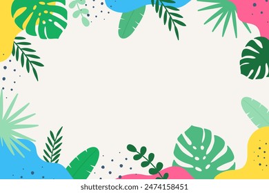 Summer background concept. Tropical leaves - palm, monstera. Vector illustration
