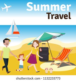 summer background concept,family people take each other travel at beach,vector illustration
