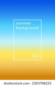 Summer background. Cover, poster or banner template design with gradient in summer colors. Ocean horizon, golden sunny sea beach.