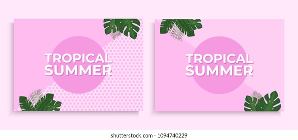 Summer background. Covers template with tropical leaves. Vector illustration