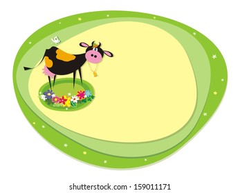 Summer background with cow. Vector illustration.  