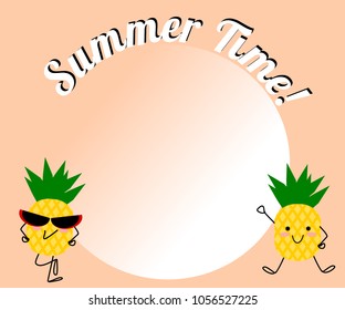 Summer background with cute cartoon character. Vector illustration use for web banner, poster or flyer. Picture with copy space for text or product marketing and advertising.
