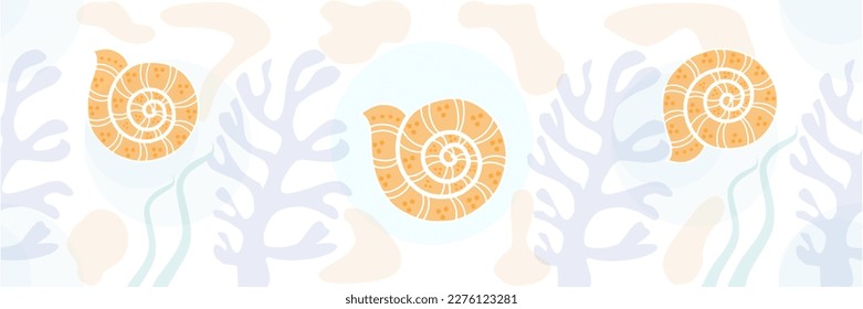 Summer background from cute hand draw sea shells vector seamless pattern design paint watercolor or transparent  for kid products, fabric pattern, packaging, wallpaper, wrapping paper, summer fashion.