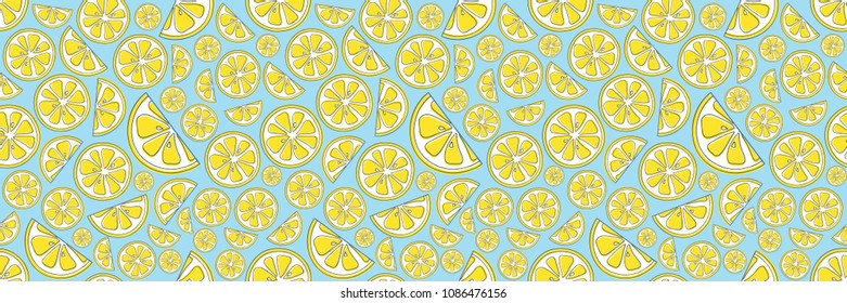 Summer background with cute hand drawn lemons. Vector.