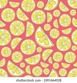 Summer background with cute hand drawn lemons. Vector.