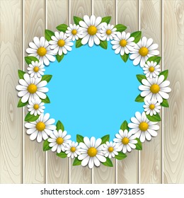 Summer background with daisy on the wooden texture, vector illustration