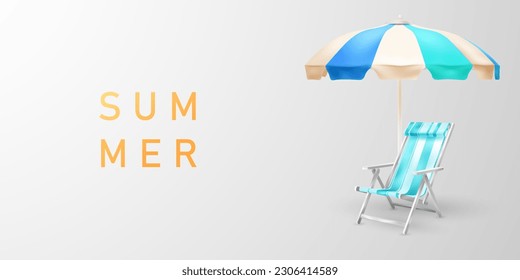 Summer background decorated with beach chairs and umbrellas, sea design concept vector illustration
