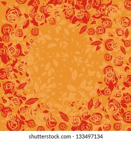 Summer background with decorative foliage and roses