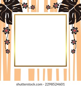 summer background with decorative leaves and flowers, with free space for text. Template for banner, poster, social media, greeting card.