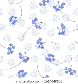 Summer background with delicate blue flowers. Floral seamless vector pattern printed on fabric, packaging, Wallpaper.