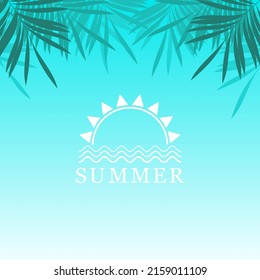 summer background design with blue sky and palm leaves illustration