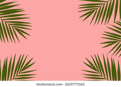 Concepto de diseño de fondo de verano de hojas de palma aisladas sobre fondo rosa - Ilustración vectorial