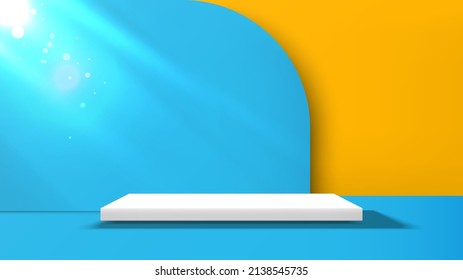 Summer background design empty square pedestal for product display with sunlight. Vector illustration.