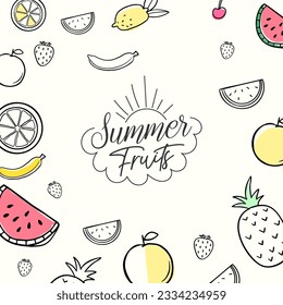 Diseño de fondo de verano con ilustración de frutos dibujados a mano