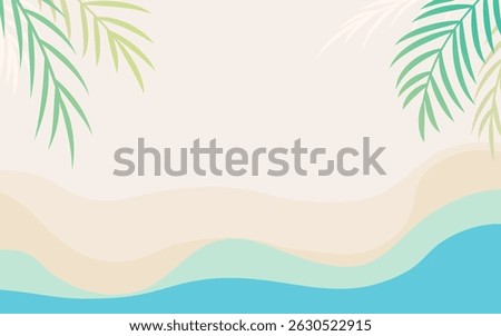 summer background design illustration. summer beach scene with green palm leaves