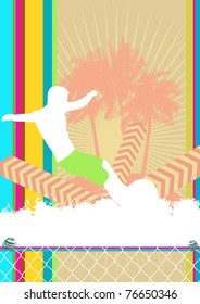 Summer background design with surfer silhouette. Vector illustration.
