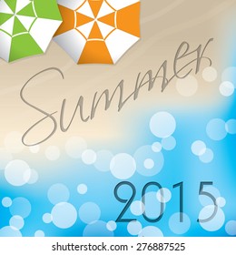 Summer background design with umbrellas on sandy shore